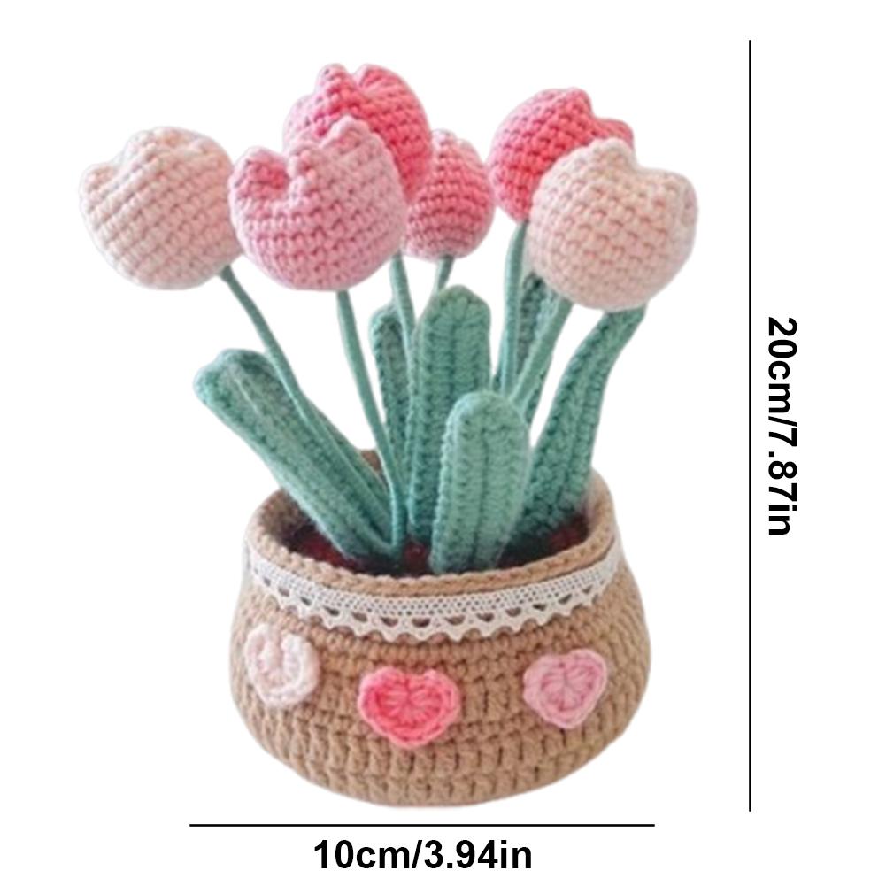DIY Flower Potted Crochet Kit with Video Tutorials Hand-Knitted Cute Plant Wear Resist for Home Room Decor Desktop Ornament