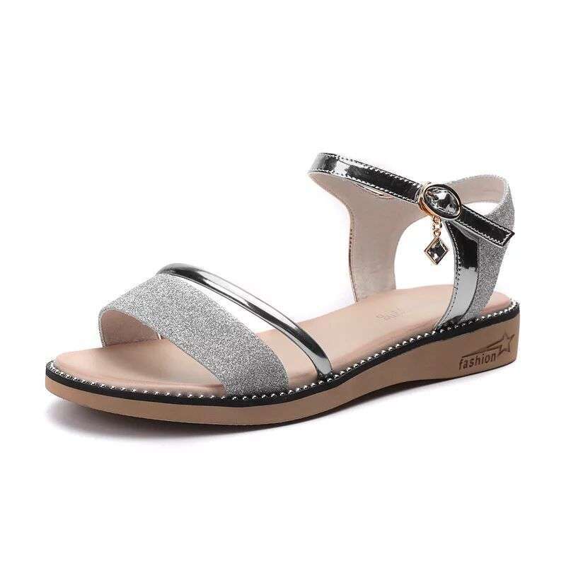 Sandals women's summer 2025 new flat-bottomed versatile student Korean version simple thick-soled wedge heel one-word buckle Roman women's sandals