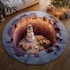 Tapis de zone de vacances Noël Tapis 3D, Tapis rond décoratif à illusion Tapis optique Tapis de sol, Festif pour la décoration intérieure de la maison Salon Doux Confortable