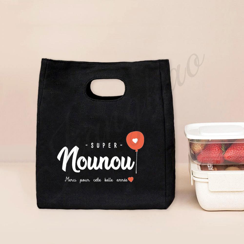 Beste Nanny der Welt Aufdruck Lunchtasche Tragbar Isoliert Canvas Kühltasche Bento Tasche Thermisch Lebensmittelaufbewahrungstaschen Geschenk für Nounou