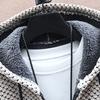 Suéter con capucha Otoño Invierno Espesar Manga Larga Cordón Forro de Felpa Longitud Media Chaqueta de Punto Ropa de Calle