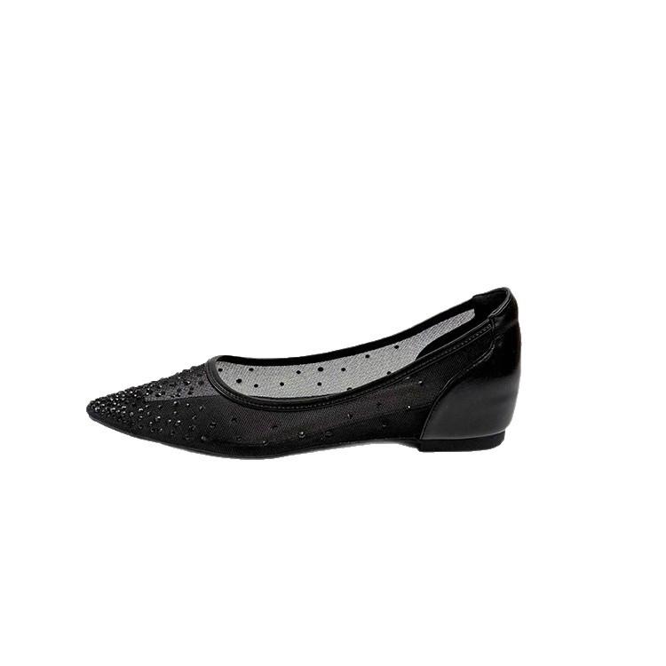 Mesh Pointed Inner Height Increase Shallow Mouth Women's Shoes 2025 New Rhinestone Breathable Skirt Single Shoes