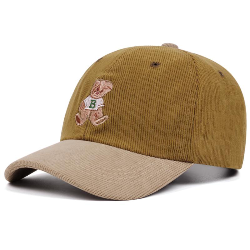 Unisex Stylish Corduroy Cute Teddy Bear Embroidery Baseball Caps Spring and Summer Outdoor Adjustable Casual Hats Sunscreen Hat