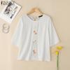 ZANZEA Women Casual Round Neck Floral Embroidery Loose Half Sleeve Blouse