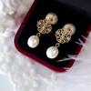 Wanyue Antique Delicate Lace Flower Plate Natural Freshwater Pearl Emerald Zircon Silver Needle Earrings Earrings Earrings Women