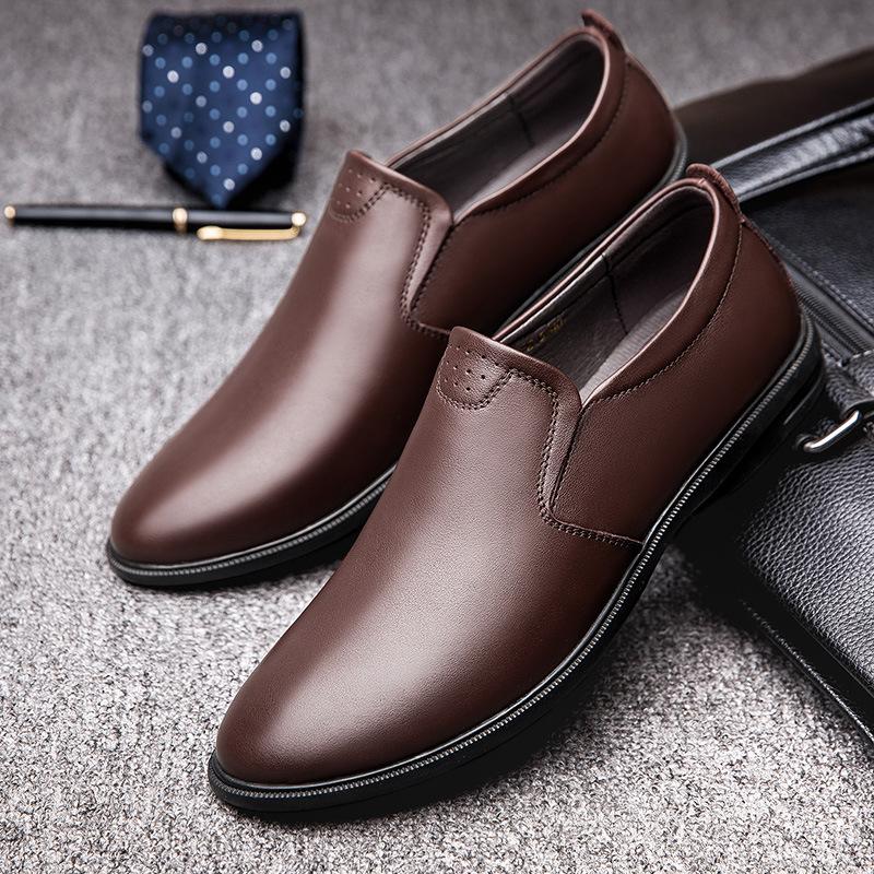 

Men s business dress British casual shoes leather spring and autumn tide shoes one pedal 47 коричневий