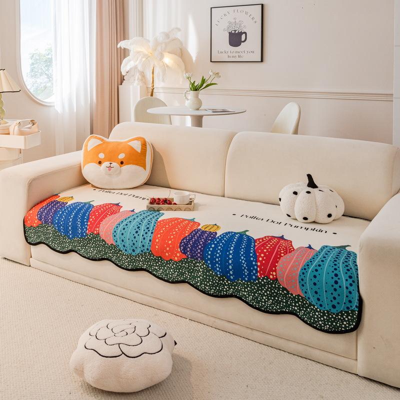 

New Autumn And Winter Cartoon Pumpkin Sofa Cushion Special-Shaped Straight Leather Sofa Seat Cushion Non-Slip Chenille Cover 90*90cm