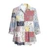 Women's Button Front Shirt Patchwork Print Loose Fit Three Quarter Sleeve Blouse Collared Neck Casual Top