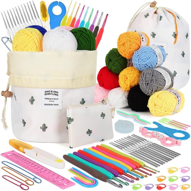 

64PCS Crochet Hooks Set Ergonomic Crochet Needle and Knitting Accessories Kits with Crochet Bag, Yarn, Crochet Needle 1