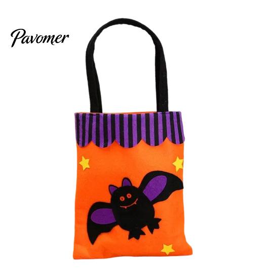Pumpkin Ghost Printed Totes Halloween Candy Bags, Non-Woven Trick or Treat Tote Bags with Handles, Lightweight Portable Gift Pouches Cute Black