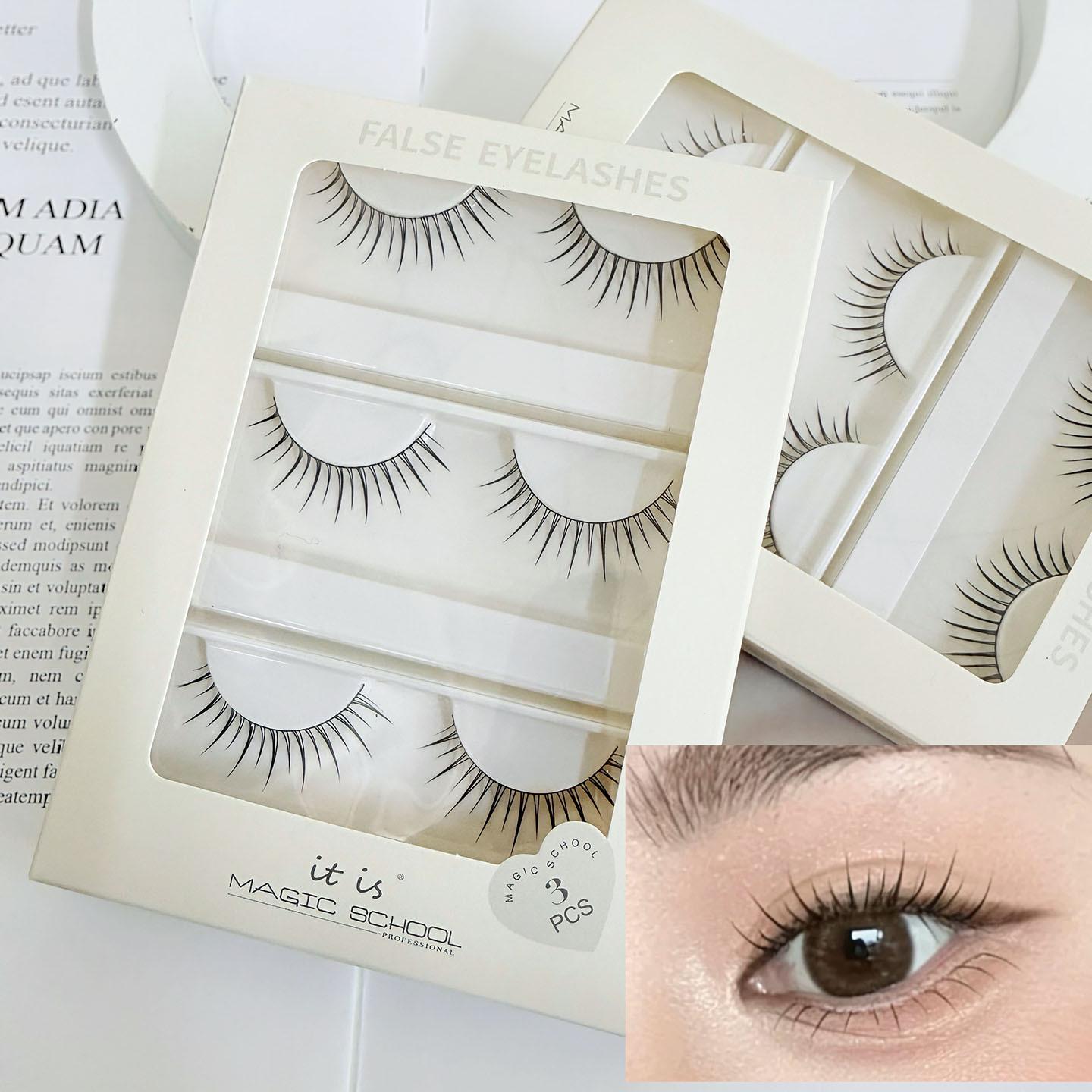 Japanese Style Air Fairy False Eyelashes - Natural Long Wispy Strands, Black Stem, One-Piece Other