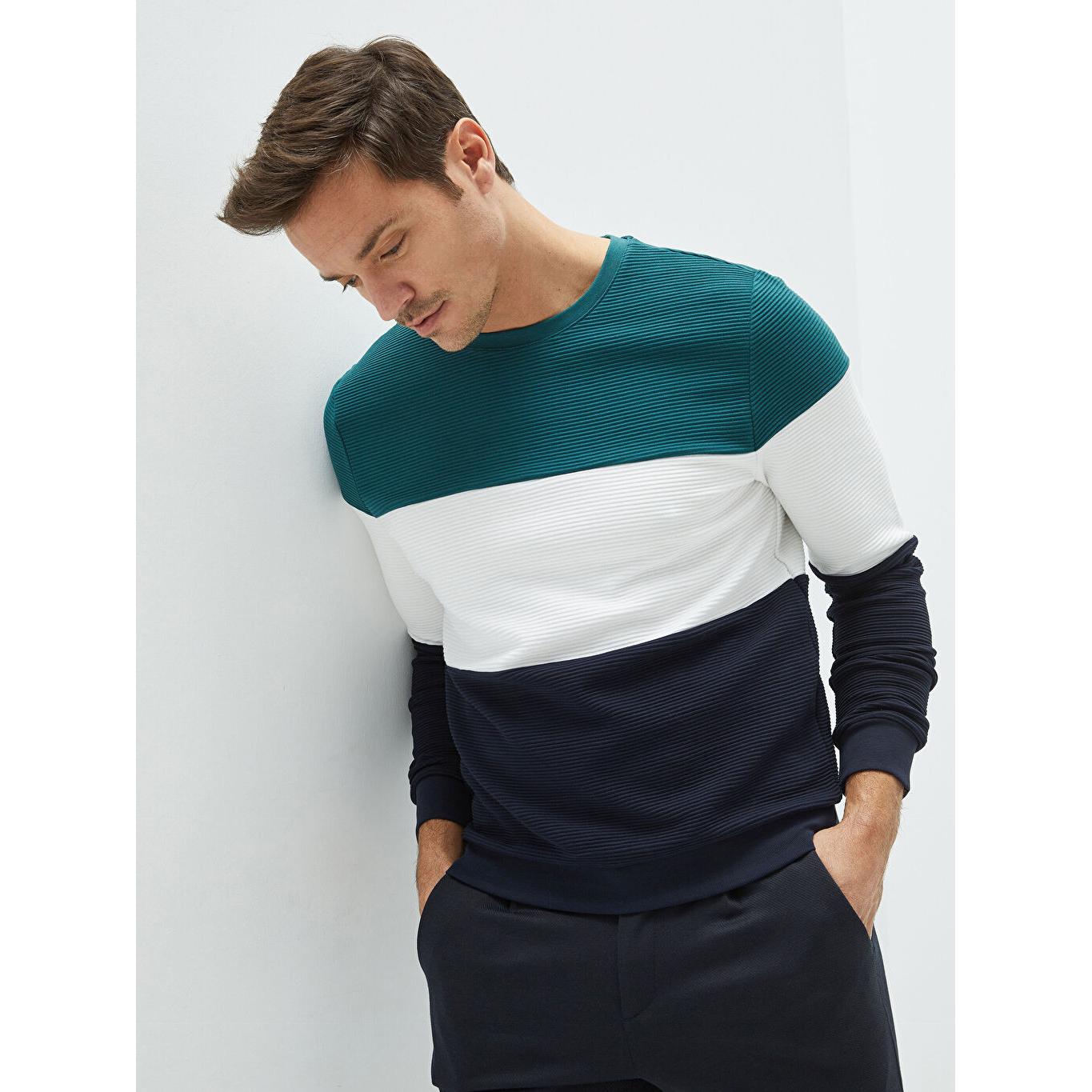 

LCW VISION Мужская толстовка с круглым вырезом и длинными рукавами в цветных блоках, бензин