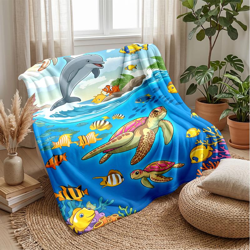 Ocean Life Adventure 18 Theme Blanket Lightweight Warm Flannel Blanket Decorative Throw Blanket for Home Decoration