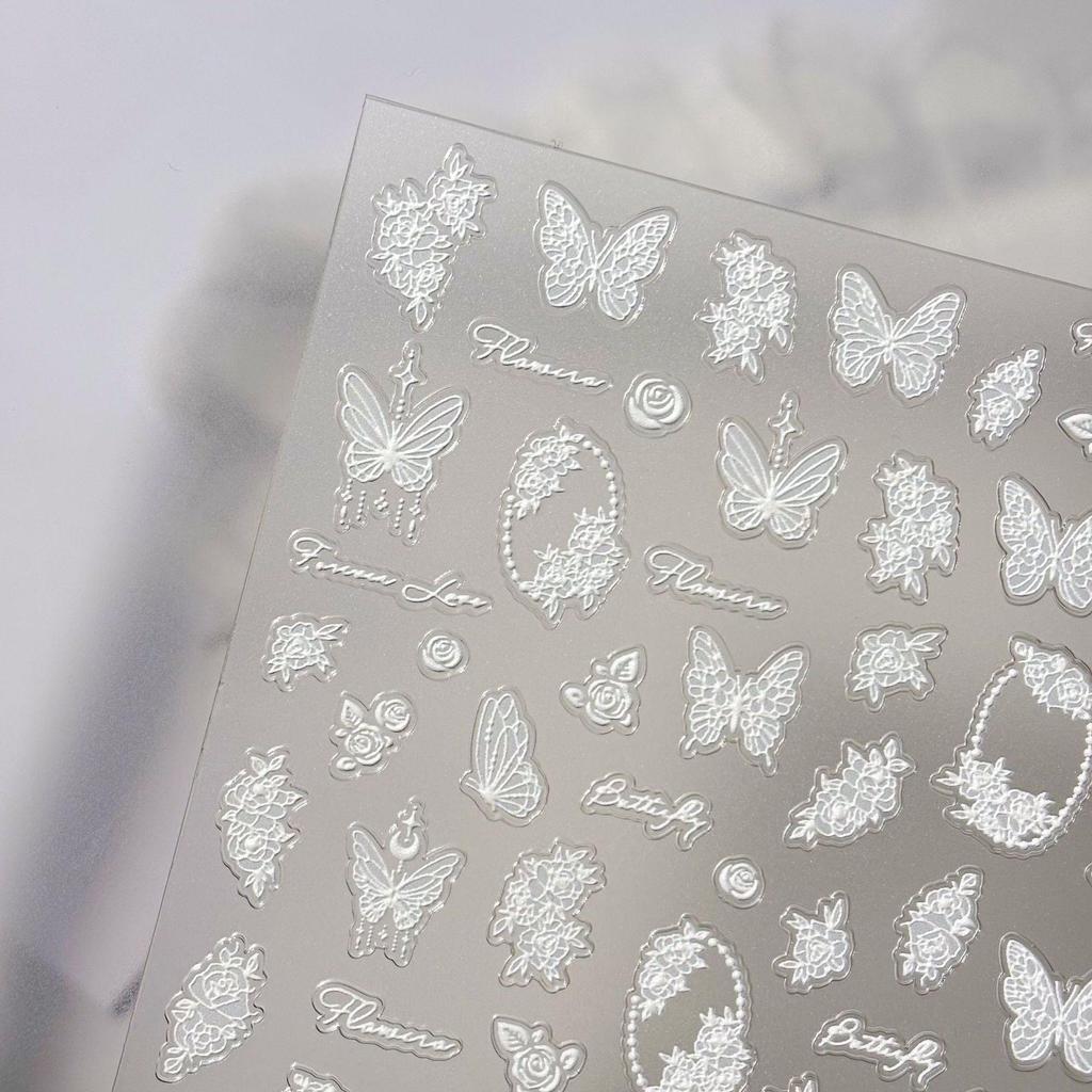 5D Japanese Floral Nail Art Stickers: 3D Embossed Butterfly & Semi-Transparent Hand-Painted Hollowed Designs.