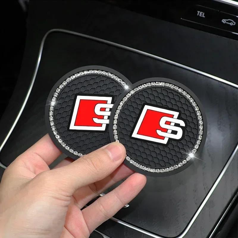 1/2pcs Car Styling Diamond Car Coaster Water Cup Anti-slip Pad Mat for q2 S A4 A5 S3 S5 A3 8p 8v b6 b8 S8 S4 B9 C7 Accessories