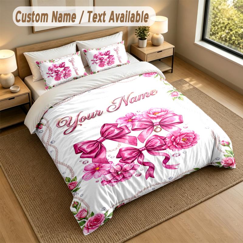Floral Garden Theme Personalized 3Pcs Bedding Set Custom Text & Name 1 Sheet 2 Pillowcases Household Bedding 1pc