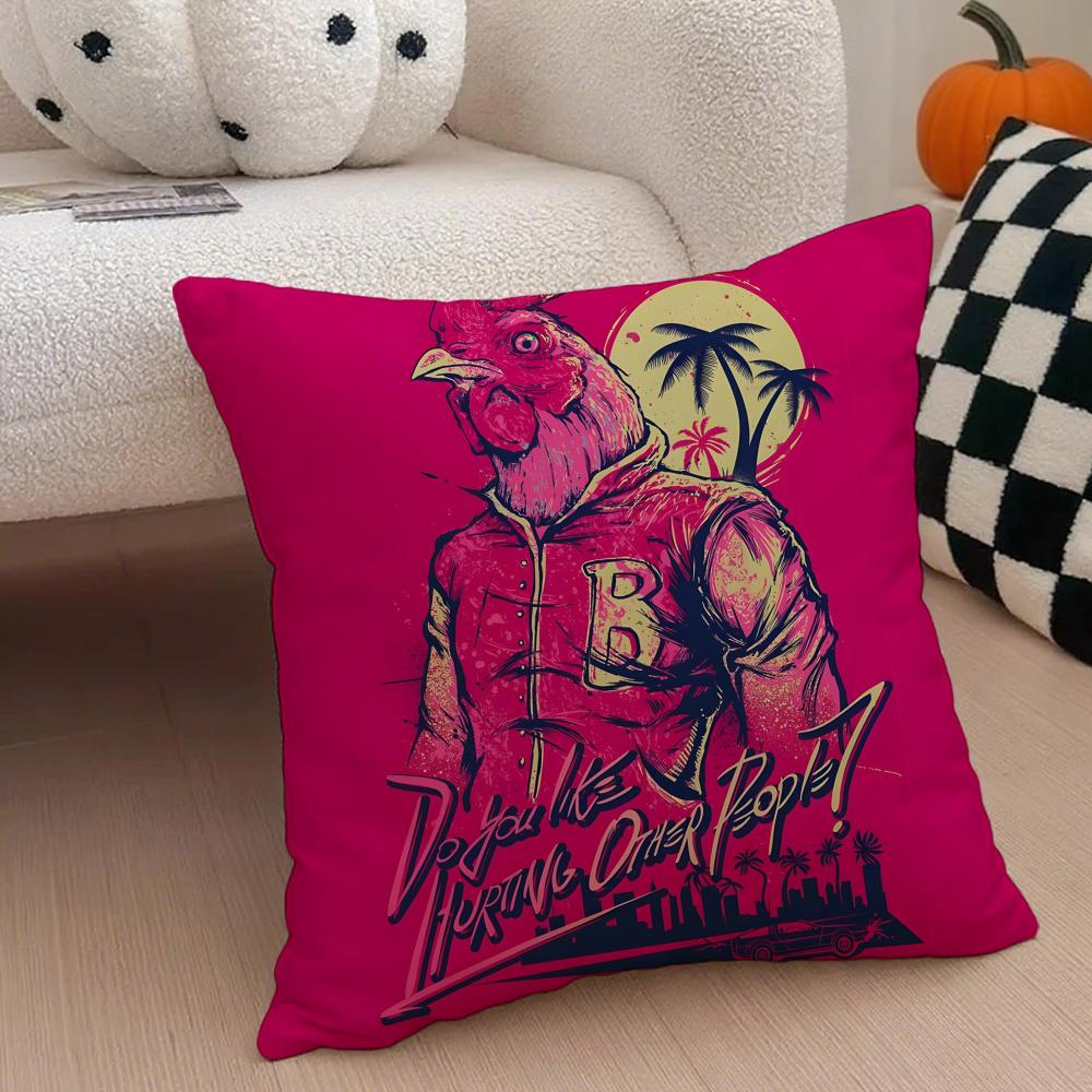 Игровой H-Hotline Miami Наволочка Противопылевой клещ Наволочка Невидимая молния Шелковистый короткий плюш Чехол для подушки дивана 12x12Inch