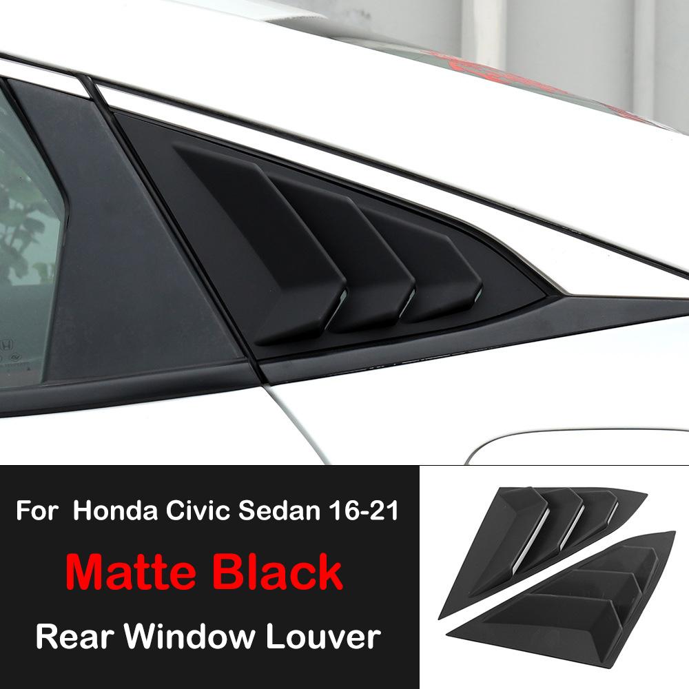 For Honda Civic Sedan 10th Gen 2016-2020 Car Sticker Rear Side Window Louvers Air Vent Scoop Shades Cover Trim Blinds Carbon