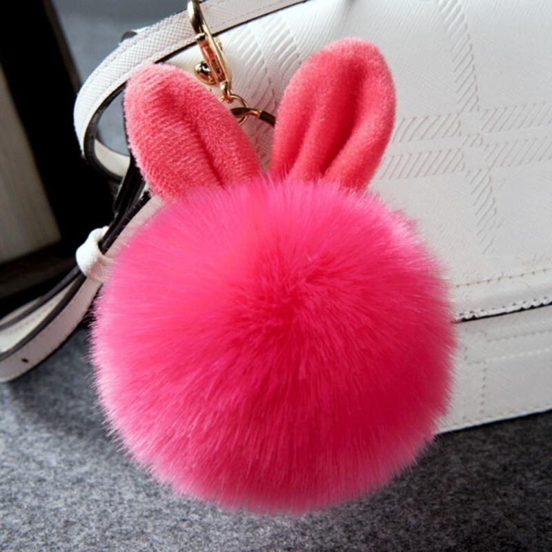 New Fluffy Bunny Toys Ear Keychain Rabbit Chain Fur Woman Bag Charms Keyring Car Pendant Holder Jewelry