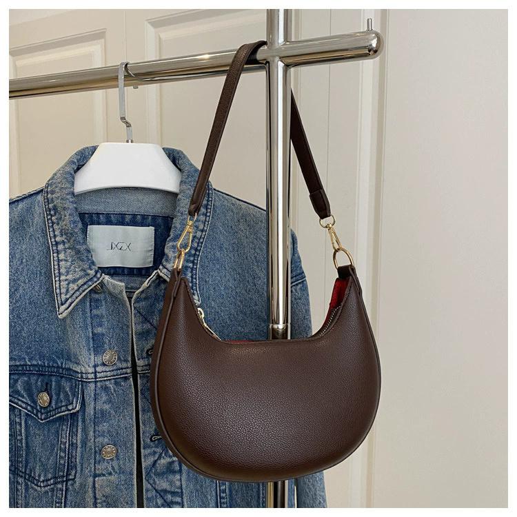 Damen Mond-Schultertasche aus PU-Leder, Einfache einfarbige Unterarm-Clutch-Tasche, Modische lässige Handtasche