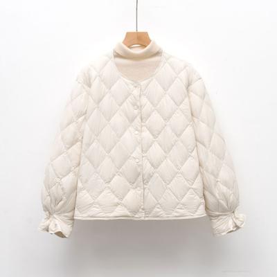 Herbst und Winter neue Daunenjacken Damen leicht und kurz Rautenmuster Rundhals Entendaunenjacke