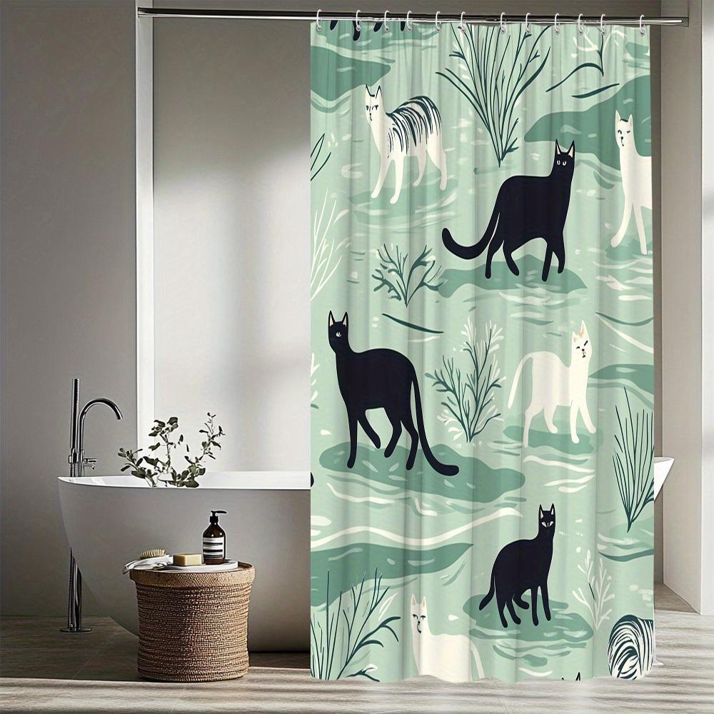 1Pc Animal Shower Curtain Black And White Cat Pattern Bathtub Partition Hanging Cloth Curtain Vivid Natural Landscape Bathroom