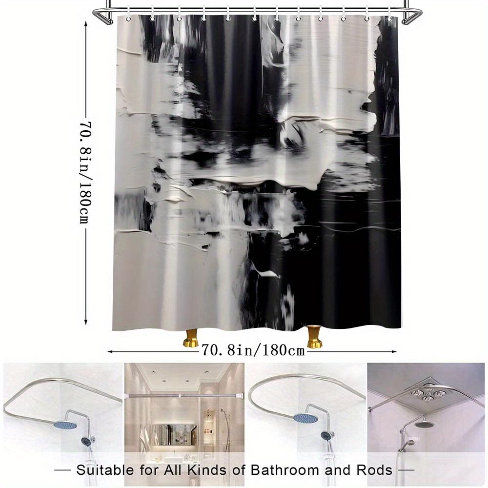 1Pc Abstract Brushstroke Art Shower Curtain - Modern Minimalist Black And White Texture, 70.8X70.8In, 12 Hooks, Contemporary Sty
