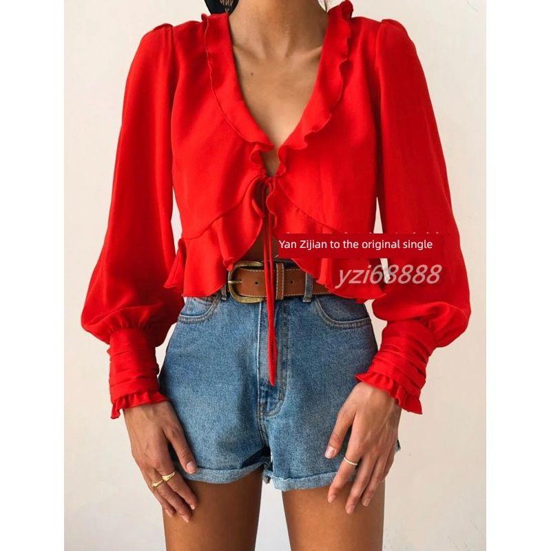 

Popular Brand Tiger Original V-neck Fairy Style Cardigan Red XS