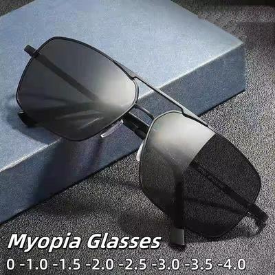 Men's Fashion Large Frame Polarized Myopia Glasses Driving Anti Glare High-definition Driving UV400 Sunglasses Diopter To -4.0