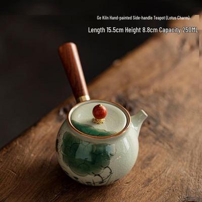 Ge Kiln Ice Crack Hand-painted Ceramic Side Handle Teapot