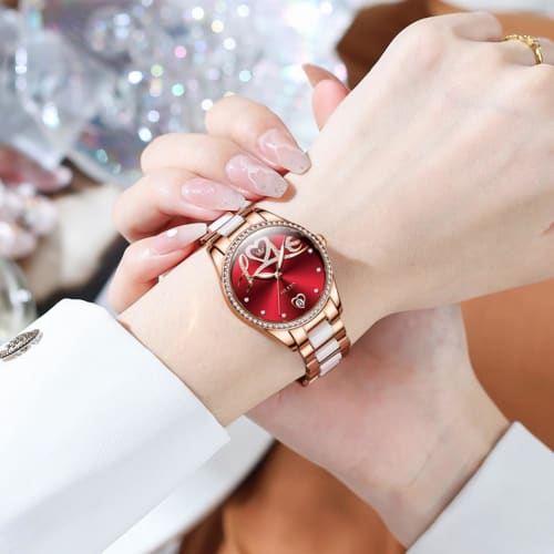 OLEVS Women's Watch, Japanese Movement, Automatic Winding, Mechanical Hand Watch, Popular, Stylish, High Grade Stainless Steel, Diamond Dial, Ceramic