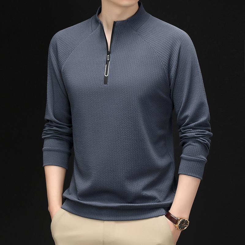 Spring and Autumn Half Zipper Men's Sweatshirt Men's High-end Stand Collar Casual Long Sleeve T-shirt Men's Clothes Jacket