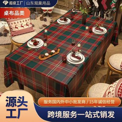 Christmas Tablecloth Dining Table Decor PVC Waterproof Non-Slip Festive Cover With Snowflake Reindeer