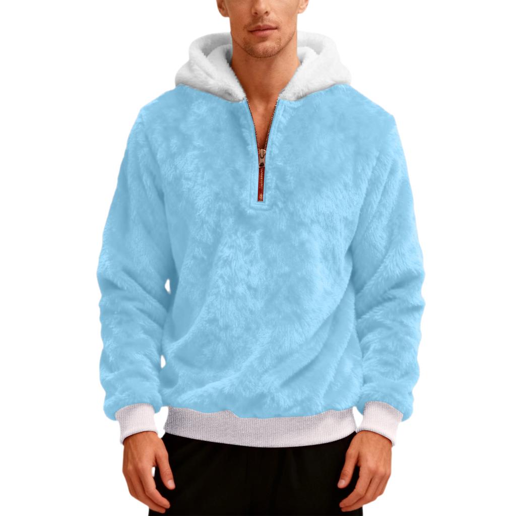 Pánská plyšová mikina s kapucí a polovičním zipem