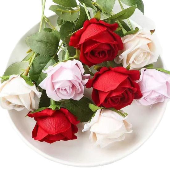 10Pcs Artificial Velvet Rose Realistic Long Stem Fake Flower with Green Leaves Home Office Wedding Party Faux Flower Decoration Valentine's Day Gift
