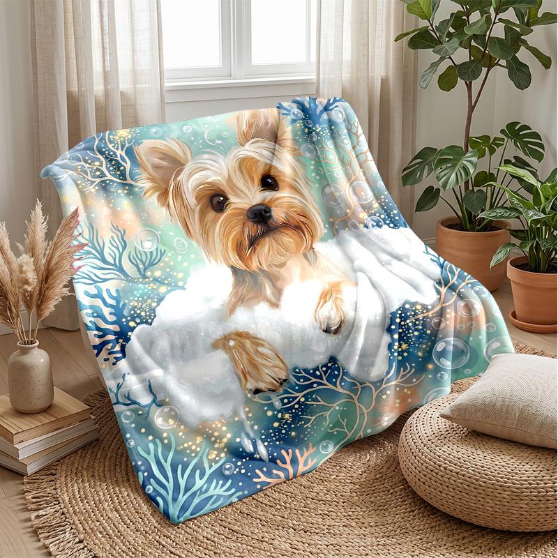 Underwater Yorkie Adventure Theme Blanket Lightweight Warm Flannel Blanket Decorative Throw Blanket for Home Decoration