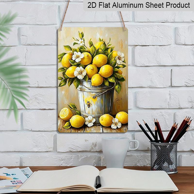 2D Flat 1pc Lemon Aluminum Sign Summer Wall Art Decoration Suitable for Courtyard, Backyard, Gate, Home, Coffee Shop, Bar, Club, Farmhouse, Garden