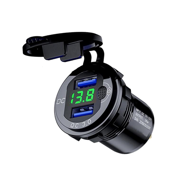 Universal Vehicle RV Boat Phone Charger 12-24V USB QC3.0 Power Adapter Voltmeter Cellphone GPS Tablet Charger