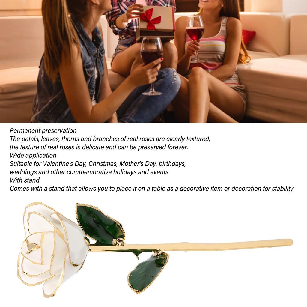 24K Gold Plated Rose With Stand Gold Dipped Rose Flower Decoration For Valentine's Day And Anniversary Home Decor Ornaments