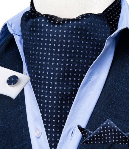 Mens Ascot Silk Cravat Blue Paisley Tie Handkerchief Cufflinks Set Formal Party