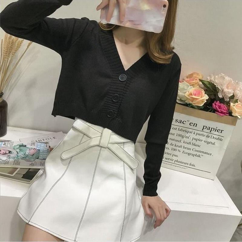 Frauen V-ausschnitt Gestrickte Strickjacken Pullover Weibliche Casual Alle-spiel Kurze Strickjacken Koreanischen Stil Pullover