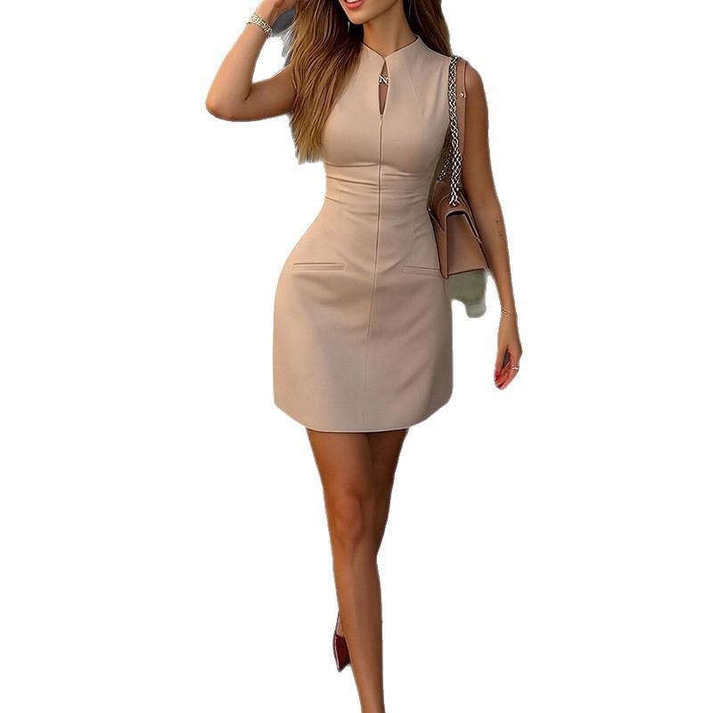 Women's clothing, new spring models in Europe and America, French fashion solid color temperament sleeveless dress short skirt
