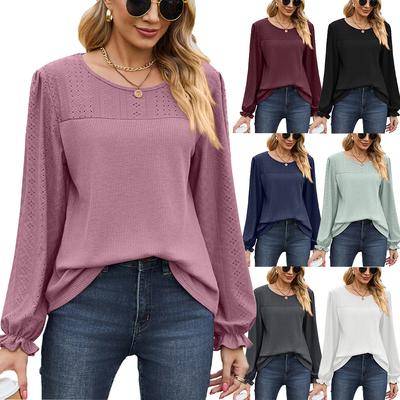 2024 European And American Autumn And Winter New Patchwork Round Neck Loose Long Sleeved Casual T-Shirt Top For Women
