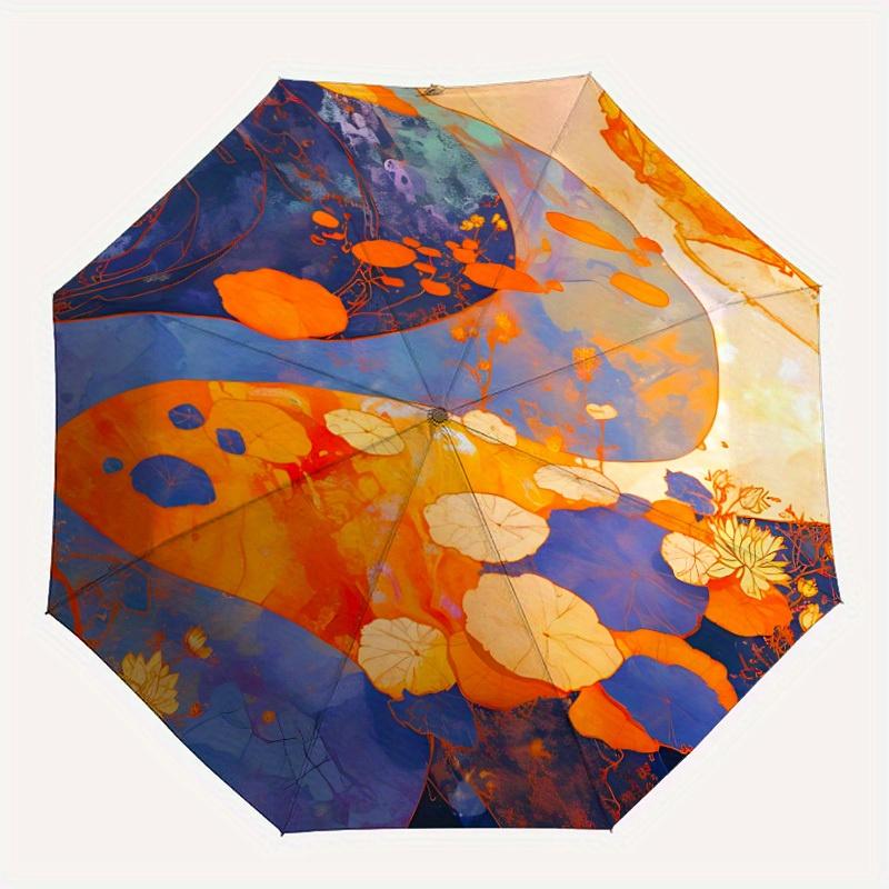 

1pc Lily Pond Automatic Open/close Folding Compact Umbrella, 8-Rib Sturdy Canopy, Lightweight Portable, Everyday Use, Gift, Outdoor Umbrella, Travel E