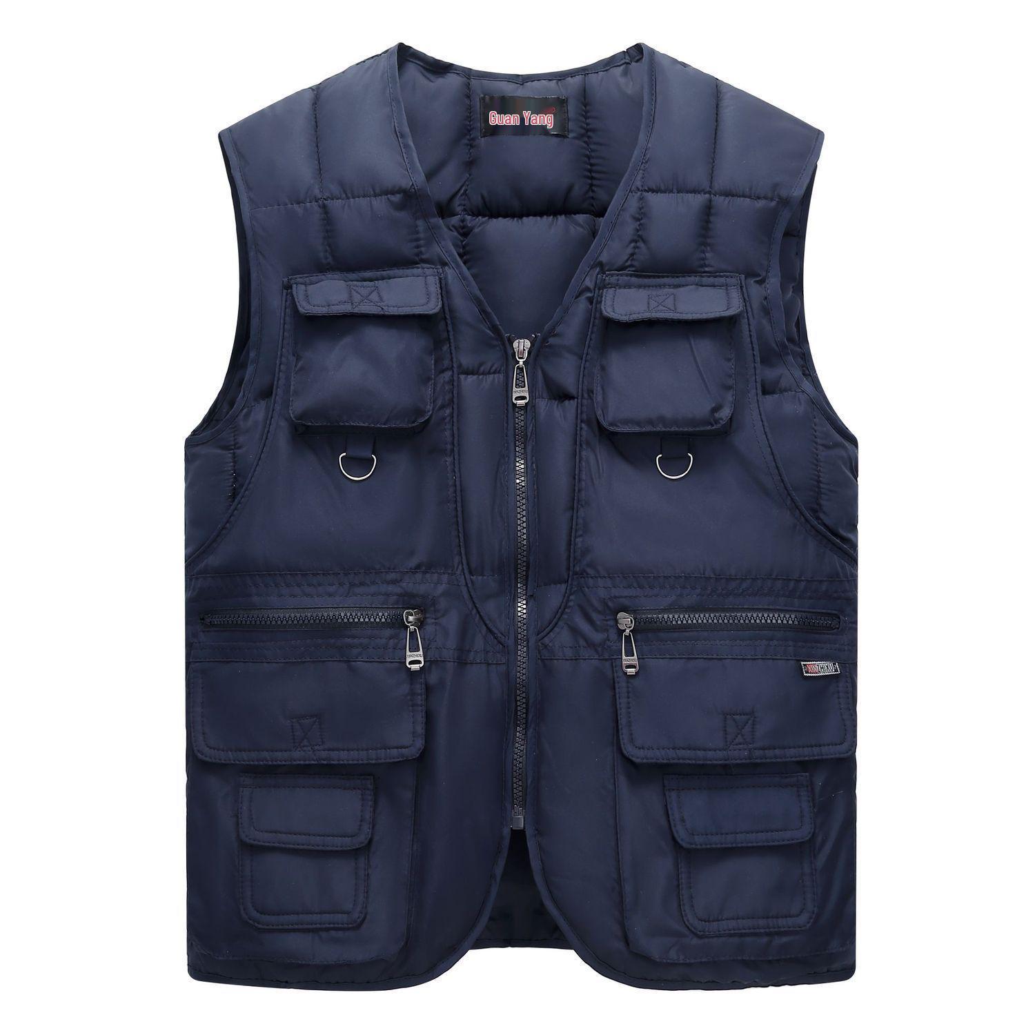 Мужской утолщенный пухо-хлопковый жилет - Осенне-зимний повседневный без рукавов для среднего и пожилого возраста L (85-100 Jin)