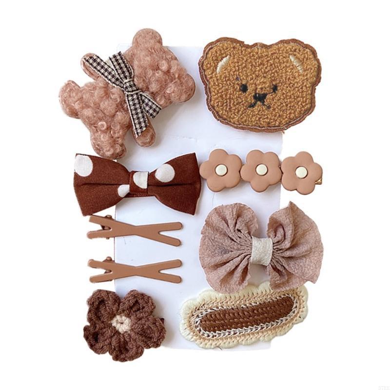 

4/8/9pcsSet of baby hair accessories, cute bear hair clips for girls , decoration, bow, knitted flower