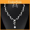 Leaf Pearl Jewelry Set For Women With Alloy Earring And Necklace Spring