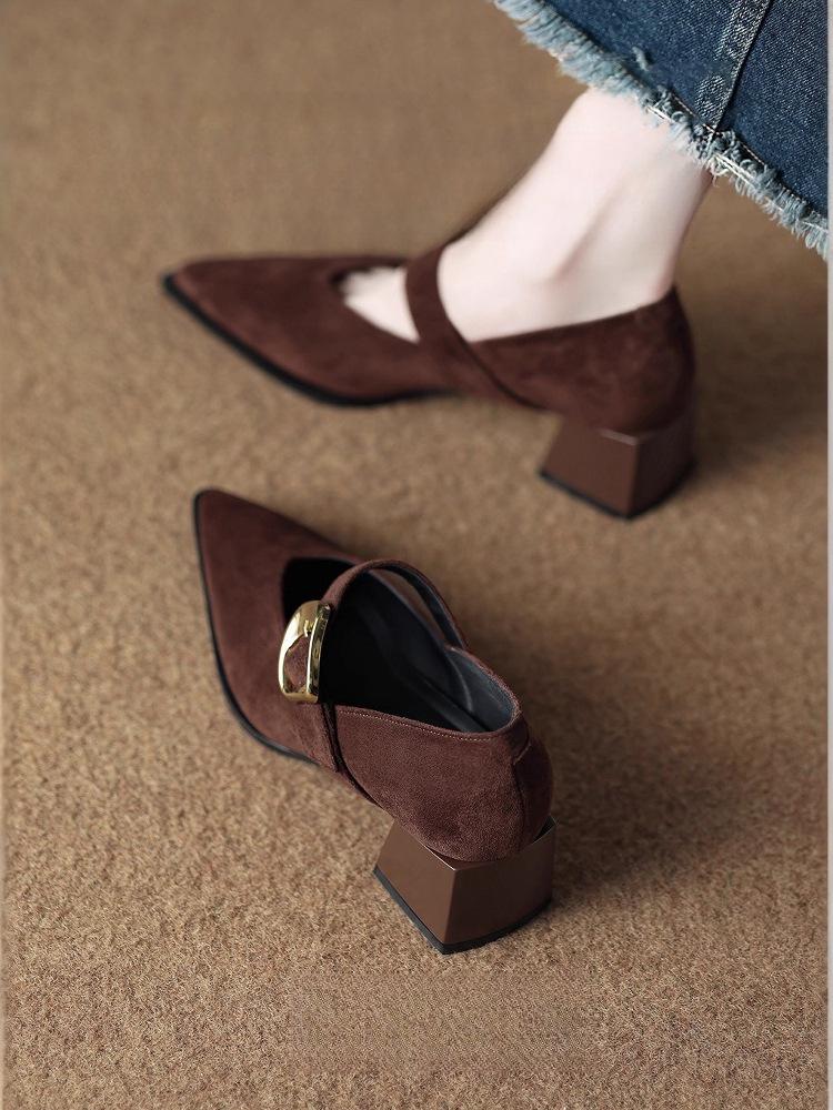 Französische Retro Mary Jane High Heels - Exquisiter Frühling/Herbst 2025 Stil für Damen mit spitzer Zehenpartie, perfekt zu Röcken.