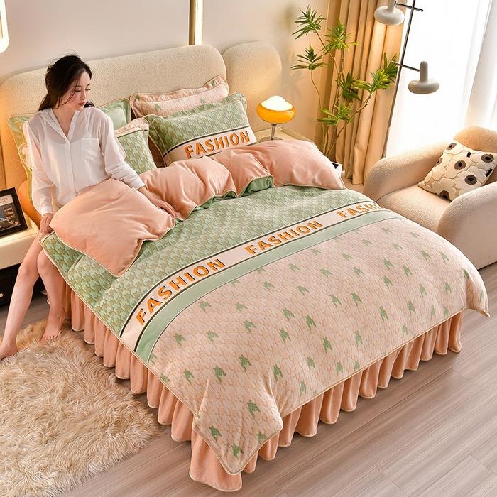 Thickened Milk Fleece Four-Piece Warm Double-Sided Coral Fleece Quilt Cover Flannel Sheet Bed Skirt Bedding