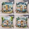 Happy Campers Pillow Case Double Print Decor Cartoon House Travel Car Cushion Cover for Sofa Home Soft Plush Pillowcase